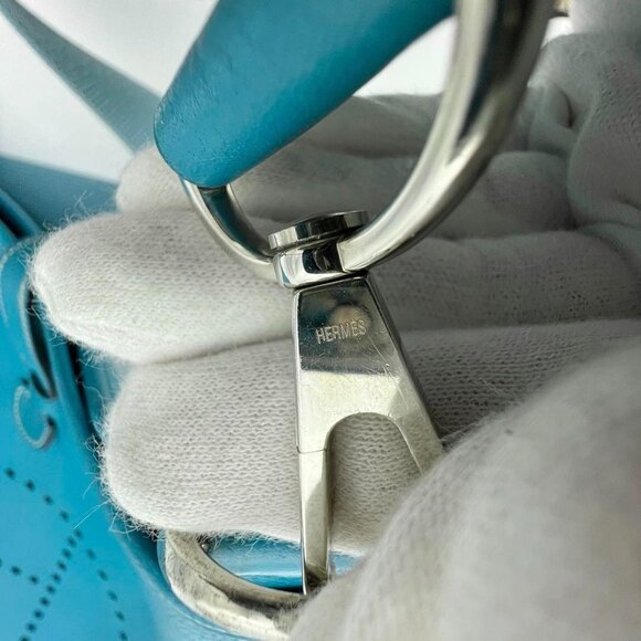 Authentic HERMES Evelyn PM I Blue Jean Clemence Leather Shoulder Bag - Picture 9 of 15